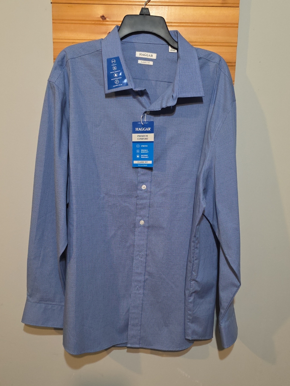 Haggar NWT Light Blue Dress Shirt Premium Comfort Stretch Classic Fit